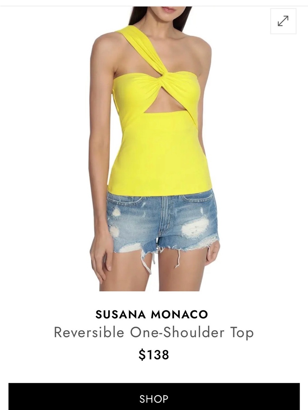 Susana Monaco Bright Yellow One-Shoulder Twist Tank PTP 14 Stretches to   16.5